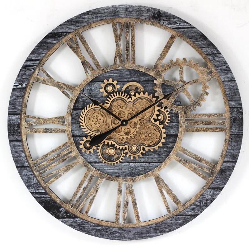 The Gears Clock Wall Clock 36" Round Oversized for Living Room decor with Real Moving Gears America Collection
