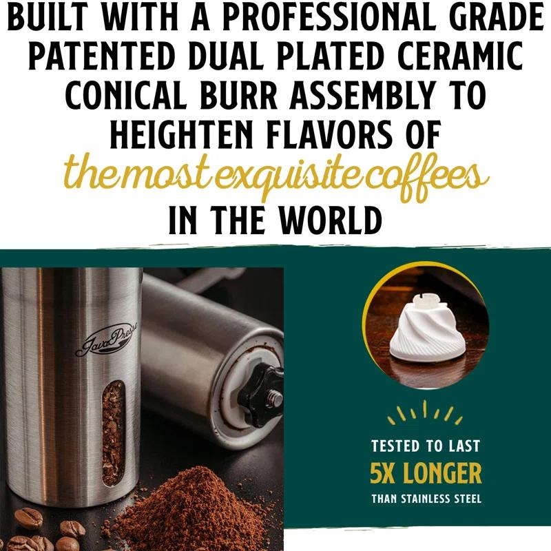Manual Stainless Steel Coffee Grinder - 18 Adjustable Settings, Portable Conical Burr Grinder For Camping, Travel, Espresso - With Hand Crank