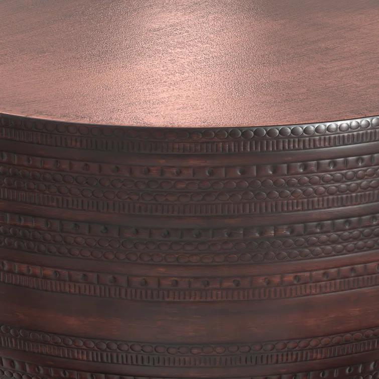 Simpli Home 15"W Metal Boho End Table with Drum Design and Textured Finish, Assembled
