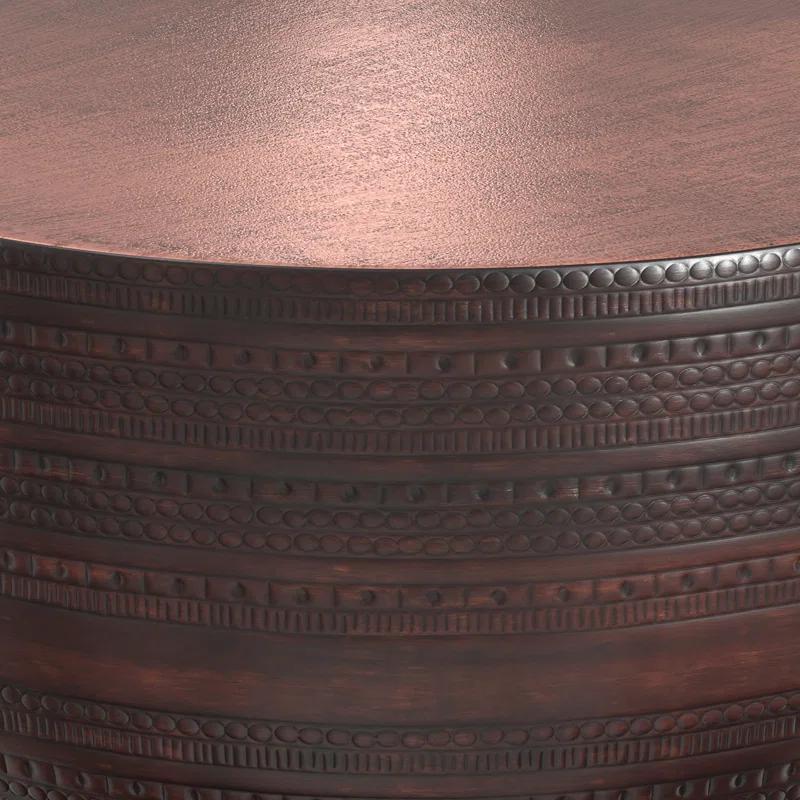 Simpli Home 15"W Metal Boho End Table with Drum Design and Textured Finish, Assembled