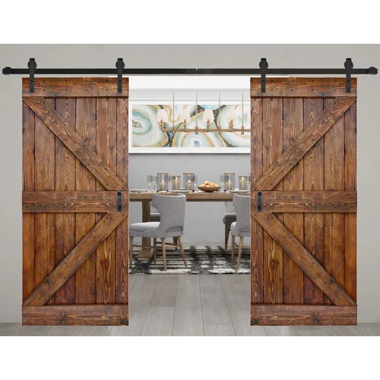 IsLife K Style Solid Core Wood Double Sliding Barn Door with Hardware Kit -Assembly Needed (Set of 2)