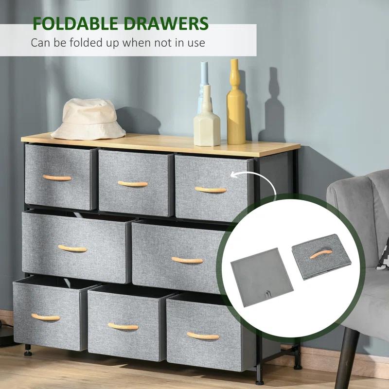 Light Grey 8-Drawer Fabric Storage Chest with Wood Top