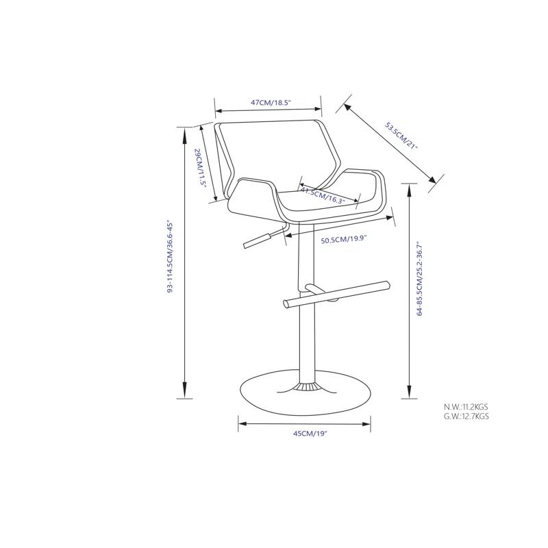 Simpli Home Dixie Adjustable Swivel Upholstered Mid-Century Modern Bar Stool with Bentwood Frame and Footrest