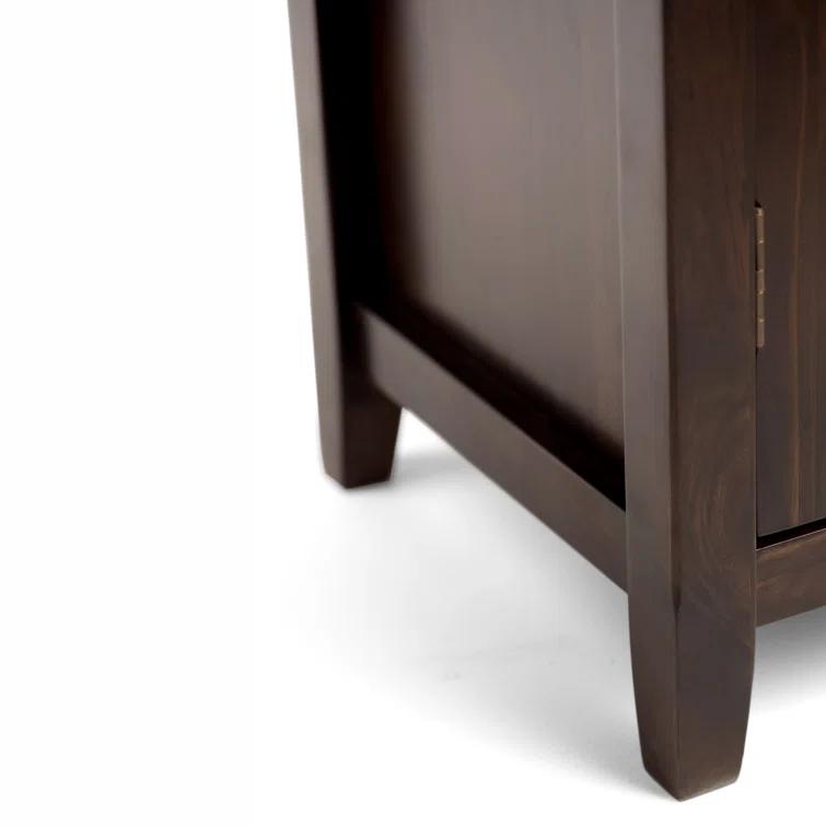 Simpli Home Burlington 40"W Solid Wood 4-Shelf Medium Storage Cabinet with Tempered Glass Doors and Adjustable Shelves