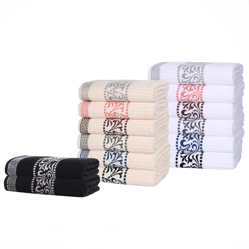 Superior Athens Cotton Medium Weight Floral Border Greek Key Trim 8 Piece Assorted Towel Set by Superior