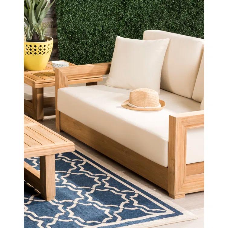 SAFAVIEH OUTDOOR COUTURE Montford 2-Seat Bench Natural Teak / Beige