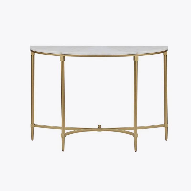 Bordeaux Marble Top Half-Moon Gold Metal Console Table