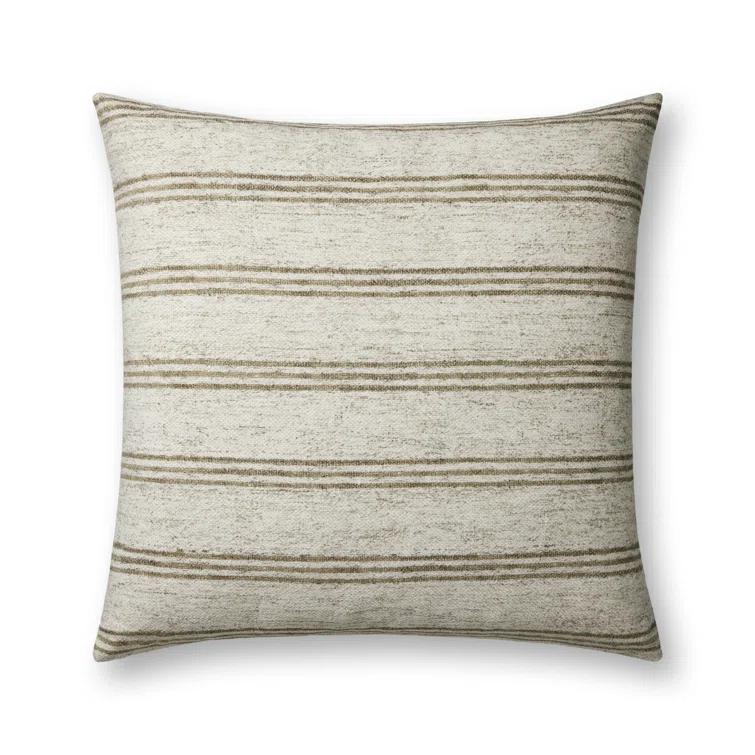 Zephyr Pillow by Amber Lewis x Loloi - Ivory and Olive / 22" x 22" / Down