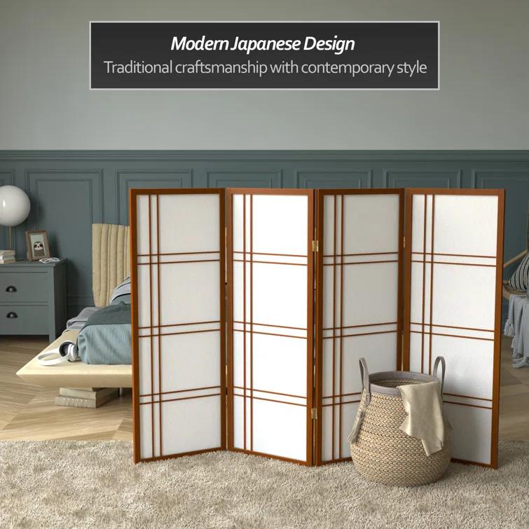 4 ft. Short Double Cross Shoji Screen - Walnut - 4 Panels