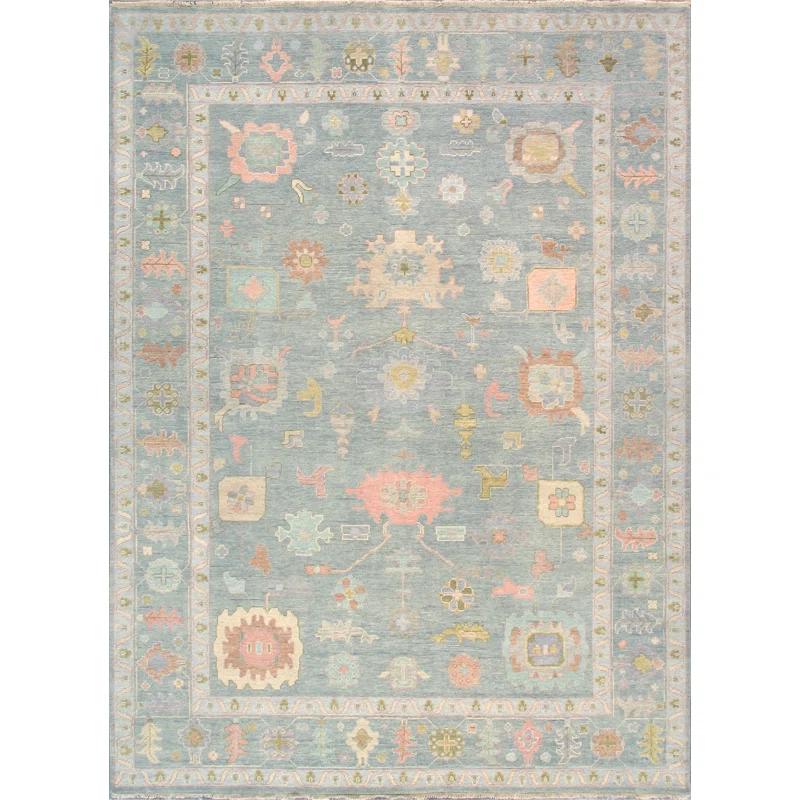 Pasargad Oushak Hand-Knotted Wool Light Blue/Orange Area Rug