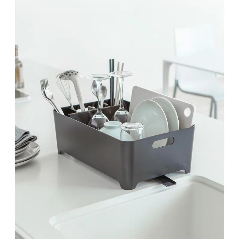 Tower Yamazaki Home Dish Drying Rack with Drainage Spout, 1.25 gallon, Utensil Holder, Handles