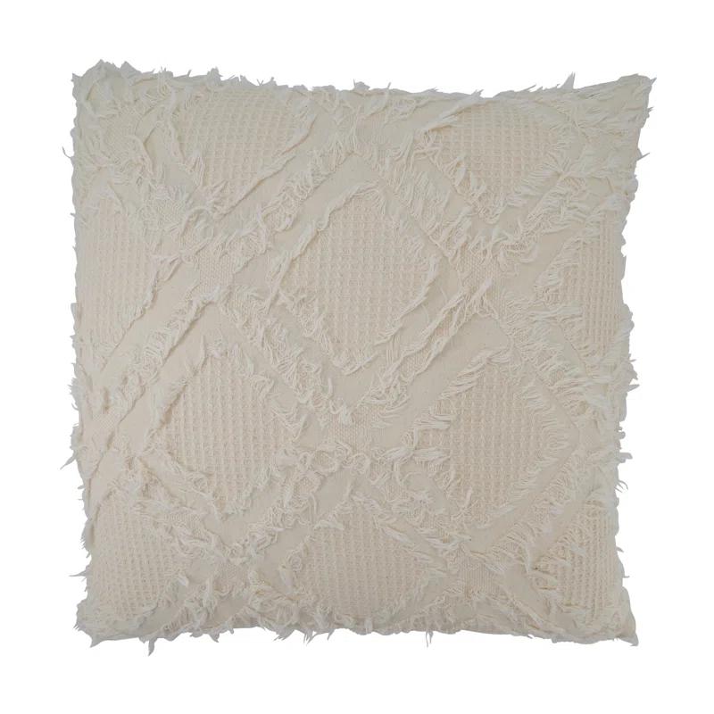 Saro Ivoryline Collection Appliqued Cotton Reversible Throw Pillow