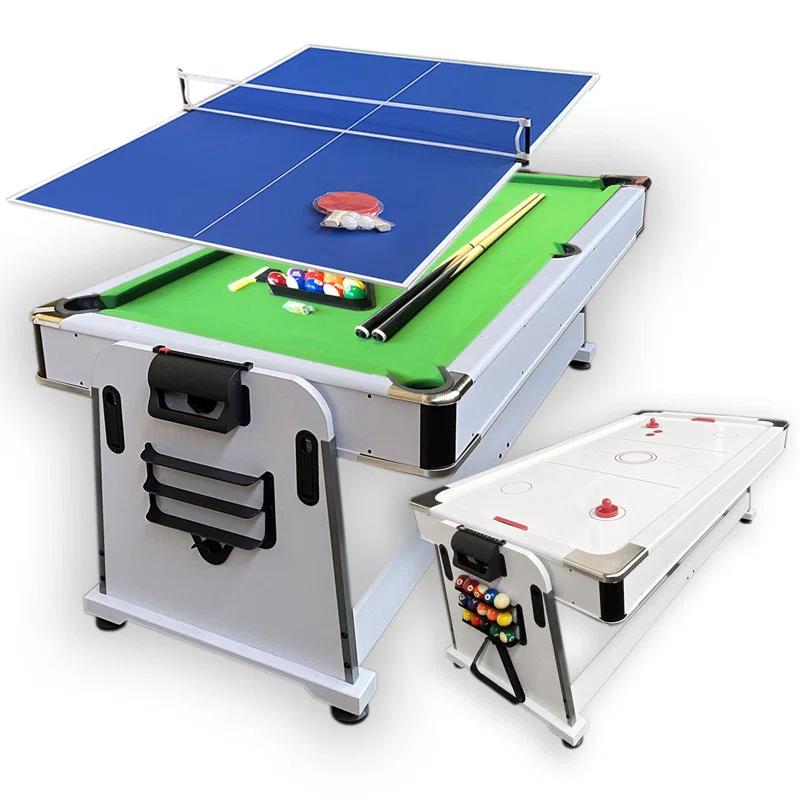 Pool Table 7ft Green + Air Hockey + Table Tennis + Table – Emerald