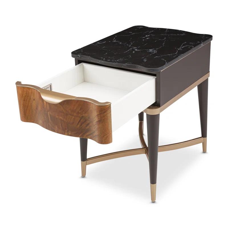 Michael Amini Malibu Crest Marble Top End Table with Storage