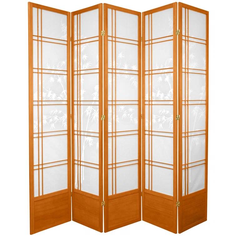 7 ft. Tall Bamboo Tree Shoji Screen - Honey (5 Panels): Oriental Furniture, Hardwood Frame, Metal Hardware