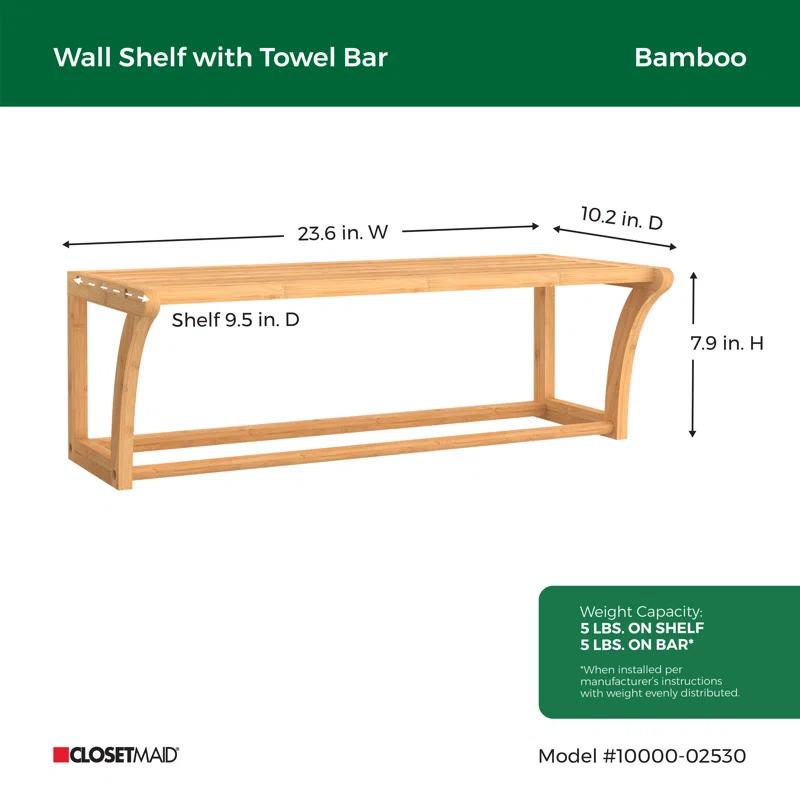 ClosetMaid Bamboo Solid Wood Accent Shelf with Towel Bar