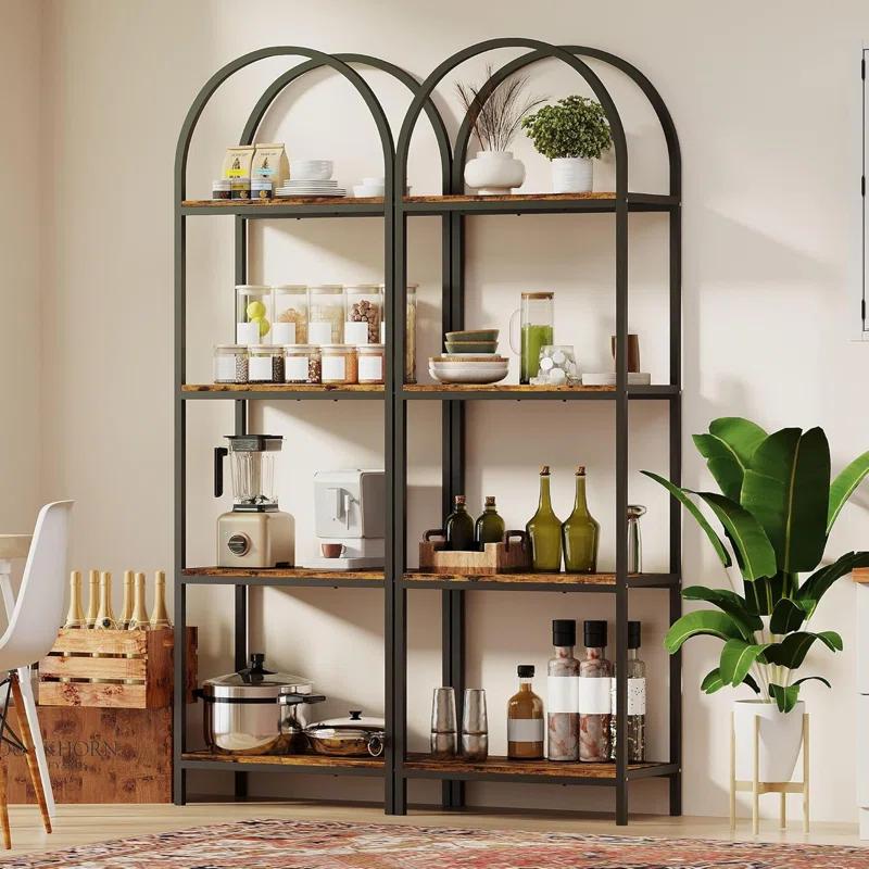 17 Stories Bookshelf Arched Bookcase, Industrial 4-Tier Open Book Shelves with Metal Frame, 72" Tall Bookcase