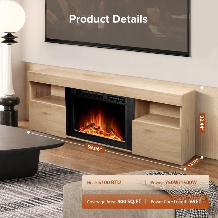 COWSAR COWSAR TV Stand for TVs up to 60" with Electric Fireplace with Remote Control,Adjustable Real 3d Flame Brightness