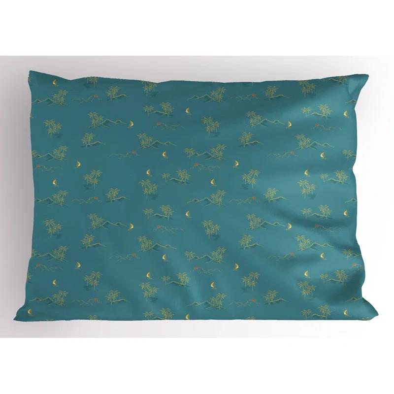 Ambesonne Ambesonne Island Pillow Sham 2 Pack Summer Tropical Palm Trees Petrol Blue and Pale Green