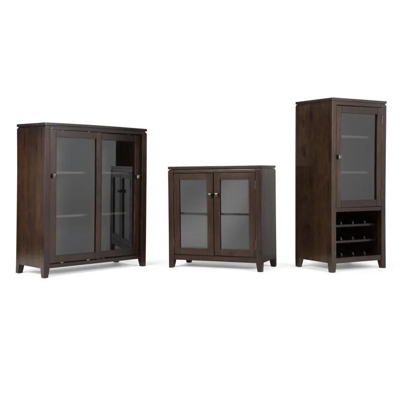 Simpli Home Cosmopolitan 36"W Solid Wood 4-Shelf Contemporary Medium Storage Cabinet with Sliding Glass Doors