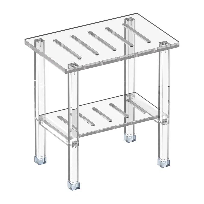 Ivy Bronx Acrylic Shower Bench For Inside Shower, Heavy Duty (Hold Up To 300Lbs) Bathroom Shower Stool With Storage Shelf, Clear