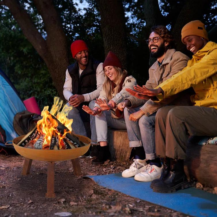 SunnyDaze Decor Union Round Wood-Burning Steel Finish Cast Iron Outdoor Raised Fire Pit Bowl