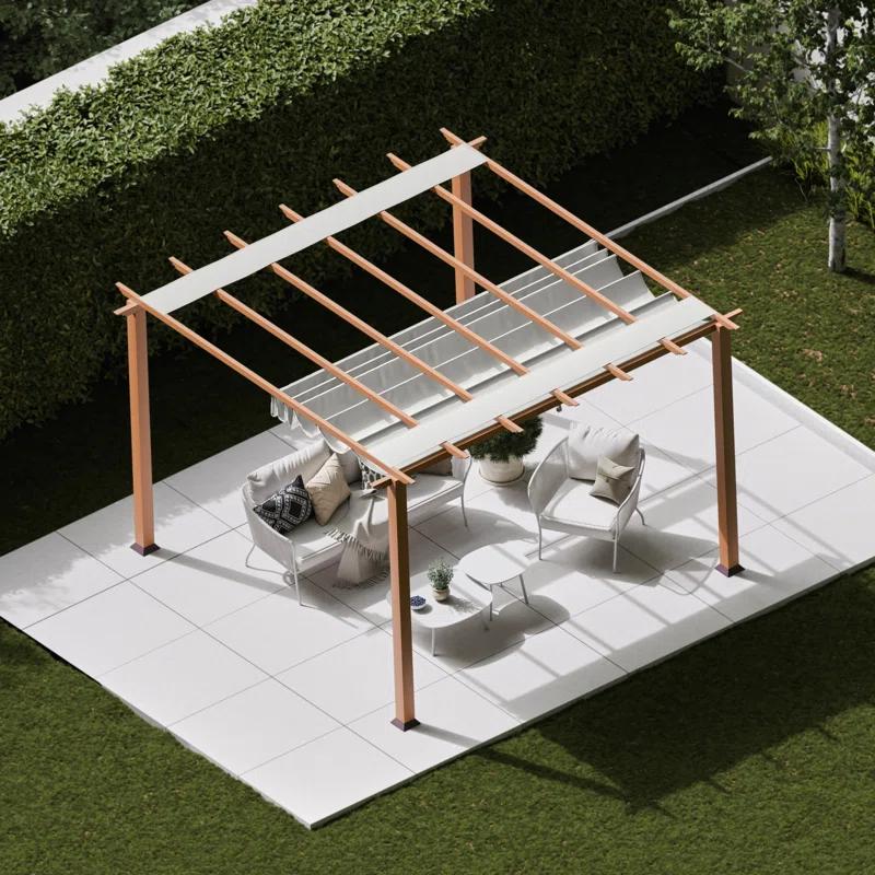 Paragon-Outdoor Florence 11 ft. W x 11 ft. D Wood Grain Aluminum Pergola in Canadian Cedar with Convertible Canopy