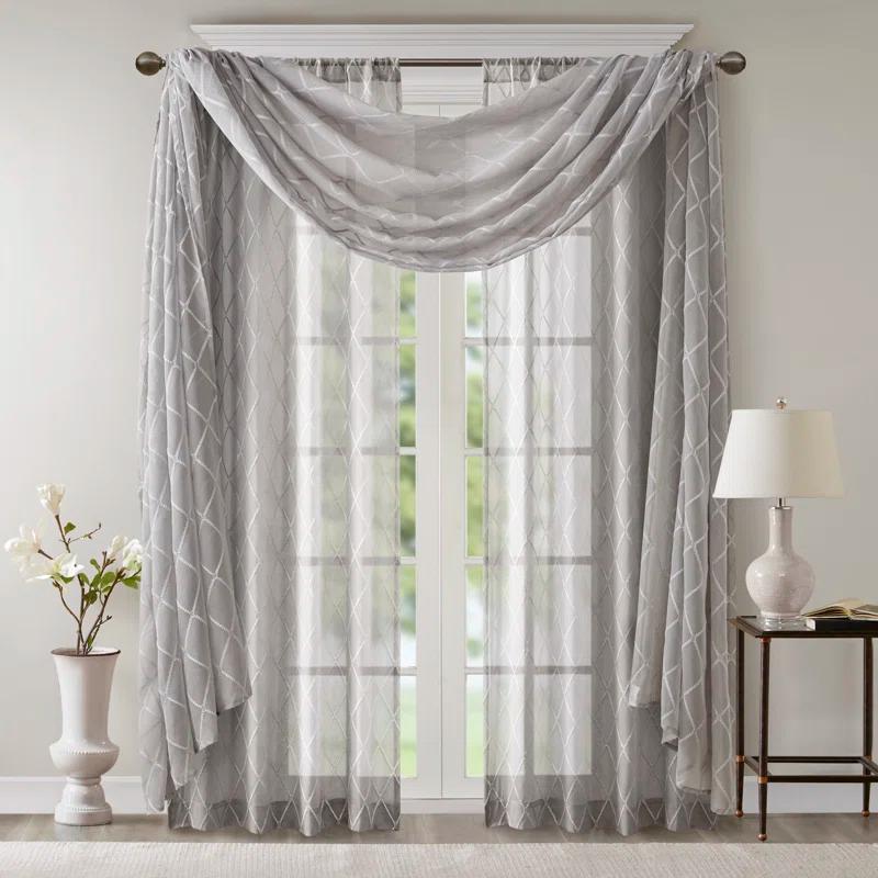 Madison Park Irina Solid Sheer Embroidered Window Scarf