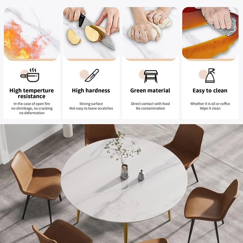 Ortelinda 59.05"Modern manmade st1 round metal dining tableposition for 6 people