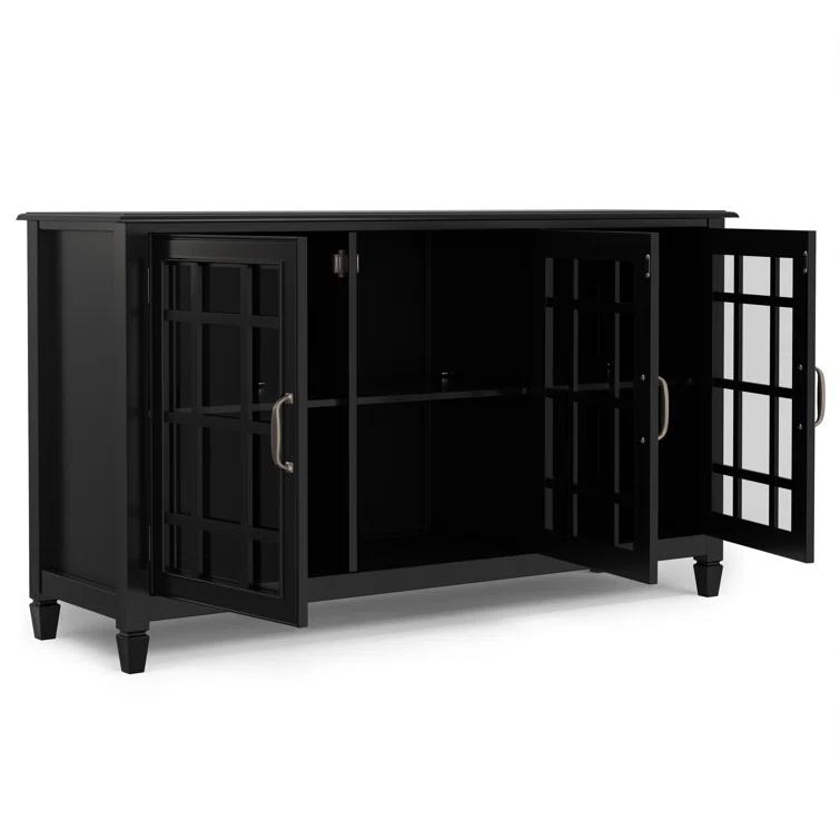 Simpli Home Connaught 60"W Solid Wood 3-Shelf Storage Cabinet Buffet with Glass Doors and Adjustable Shelves