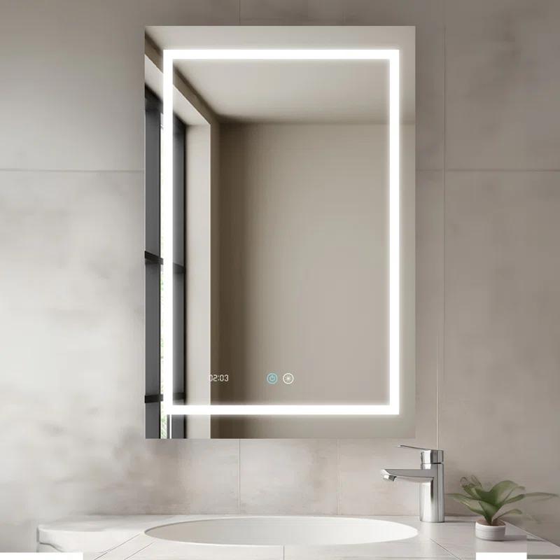 AQUADOM AQUADOM Daytona LED Wall-Mount Mirror for Bathroom with 3 Color Lighting, Touch Control, Dimmer and Defogger, Digital Clock