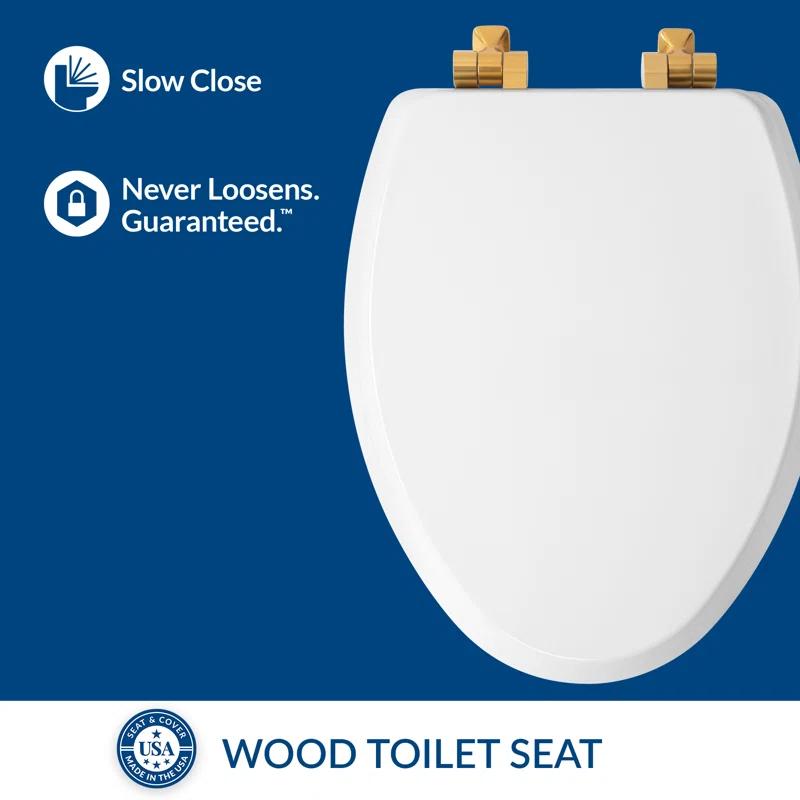 Mayfair by Bemis 7M1826BGSL 000 Bennett Toilet Seat with Metal Hinges, Slow Close Wood Seat, Easy Install, Elongated, White