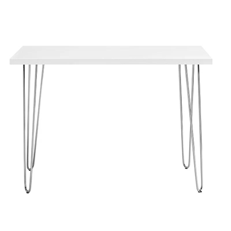 Walker Edison MDF Wood Writing Desk with Chrome Metal Legs in White