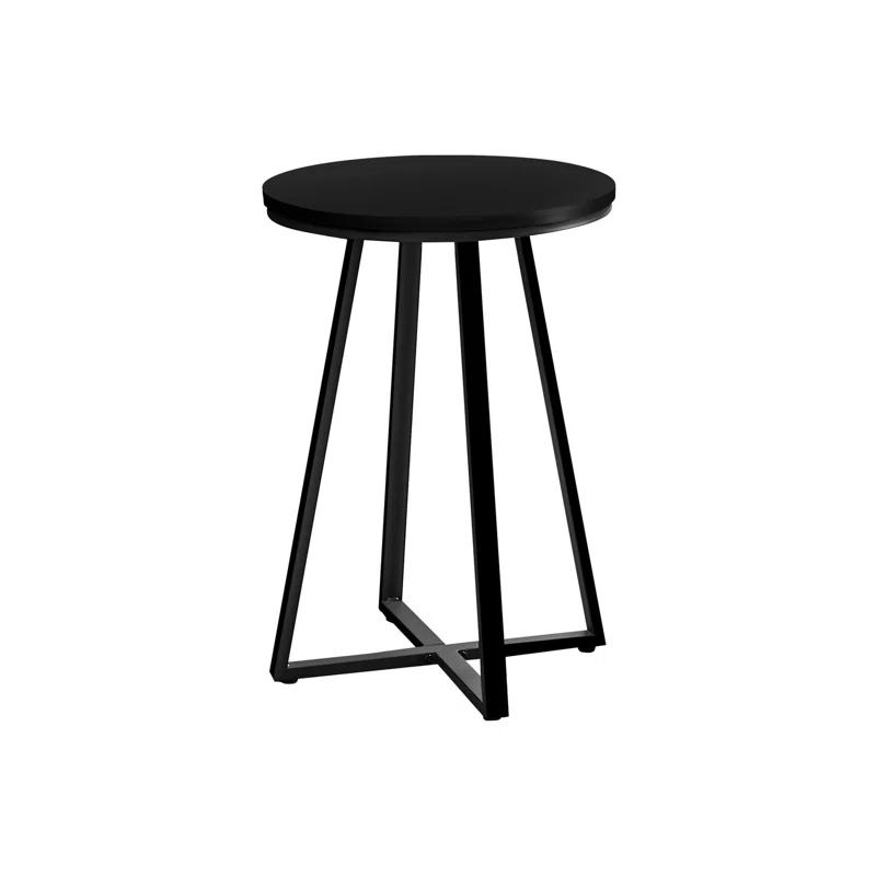 17 Stories Accent Table, Side, Round, End, Nightstand, Lamp, Living Room, Bedroom, Laminate, Black Metal, Contemporary, Modern