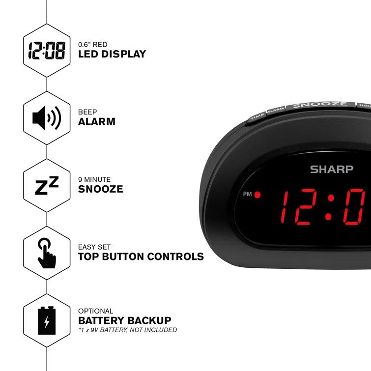 Sharp Sharp Small Digital Alarm Clock with Snooze and Battery Backup