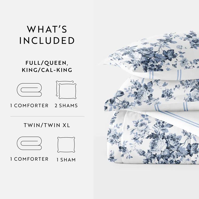 Becky Cameron Stone All Season Down-Alternative Comforter Set in Cabbage Rose Stripe