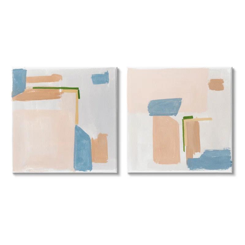 Stupell Industries " Abstract Pink Blocked Contemporary Shapes " by Melissa Wang 2 - Pieces Painting Print