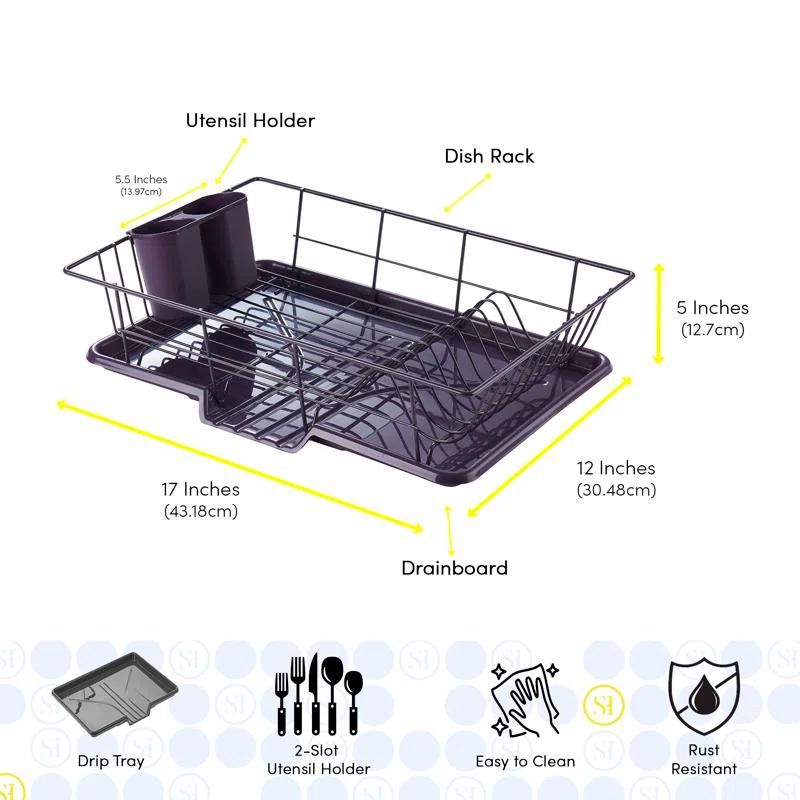 Sweet Home Collection 3-Piece Countertop Dish Rack