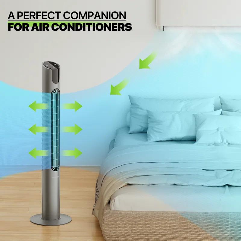 Bring Home Furniture 70° Oscillating Tower Fan with 8 Speed Settings 4 Modes LED Display Remote Control 12H Timer and Bladeless Design for Quiet Cooling in Bedroom or Home