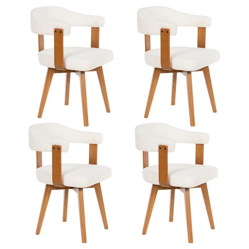 Corrigan Studio® Set Of 4 Swivel Boucle Dining Chairs With Arms And Wood Legs