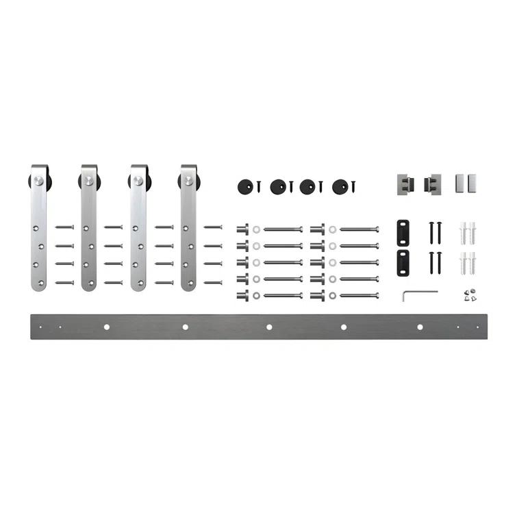 American Pro Decor Solid Steel Mini Sliding Rolling Barn Door Hardware Kit for Double Wood Doors (2-Piece)