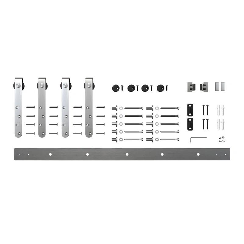 American Pro Decor Solid Steel Mini Sliding Rolling Barn Door Hardware Kit for Double Wood Doors (2-Piece)