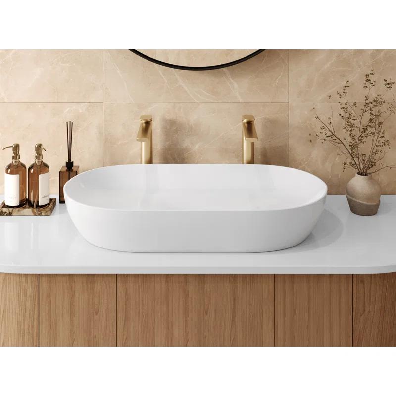 Ruvati RVB0432 Ruvati inch Bathroom Vessel Sink White Oval Above Counter Vanity Porcelain Ceramic