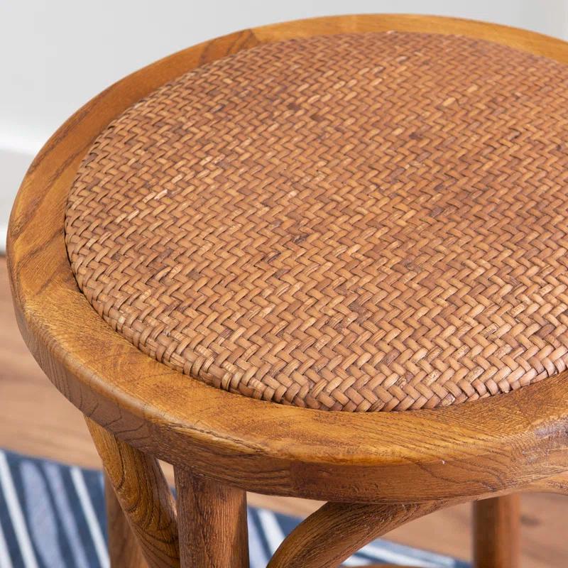 Dovecove Rae Round Rattan Seat Counter Stool with Solid Wood Frame