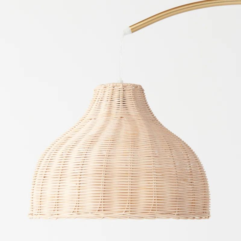 Brightech Lark 75 in. Weighted Base LED Arched Standing Floor Lamp with Boho Rattan Shade