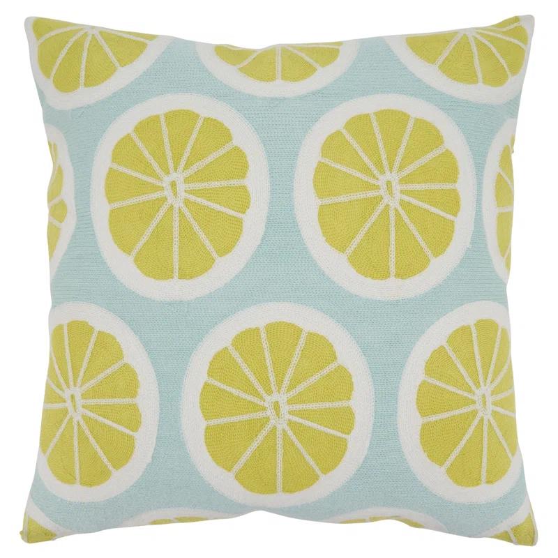 Saro Citron Vert Design Embroidered Cotton Throw Pillow