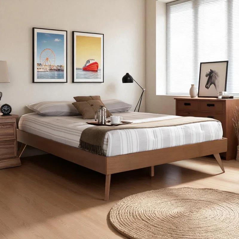 George Oliver Melbourne Full Size Platform Bed in Ash Walnut Finish, 14.76'' H X 56.98'' W X 77.21'' L