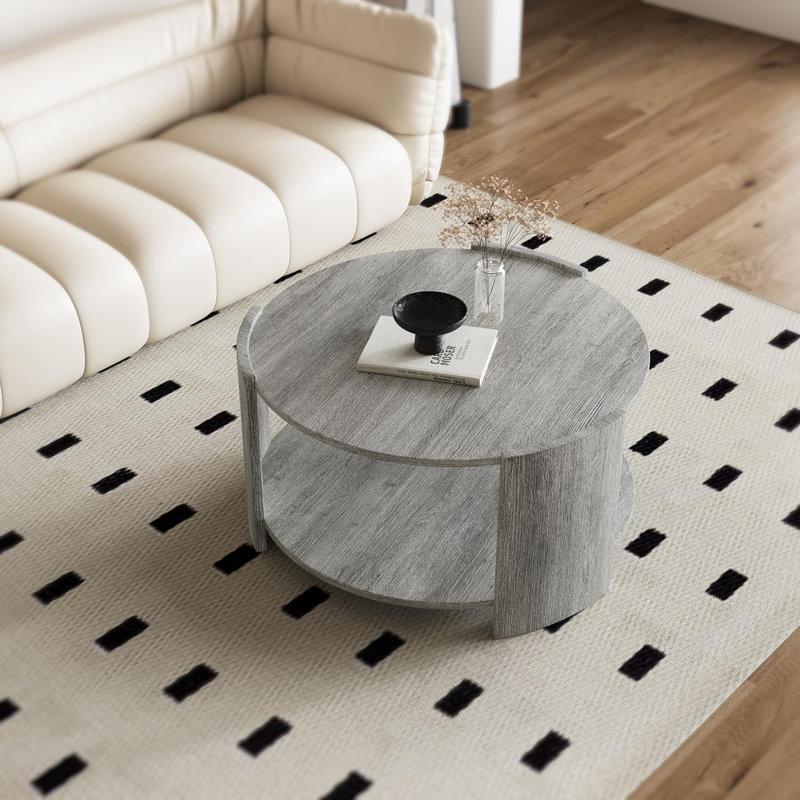 Michaelee Round Coffee Table, 36" Rustic Modern Circle Coffee Tables with 2 Tier Storage Shelf, Cocktail Table for Living Room Apartment