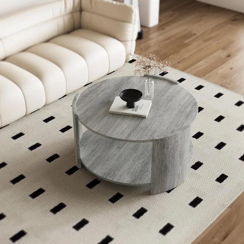 Michaelee Round Coffee Table, 36" Rustic Modern Circle Coffee Tables with 2 Tier Storage Shelf, Cocktail Table for Living Room Apartment