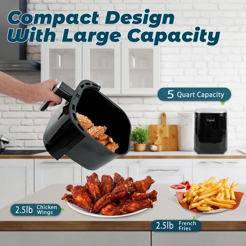 CAYNEL CAYNEL Air Fryer 5-Quart Capacity, Digital LED Touchscreen and 8 Presets, Non-Stick Basket & Crisper Plate